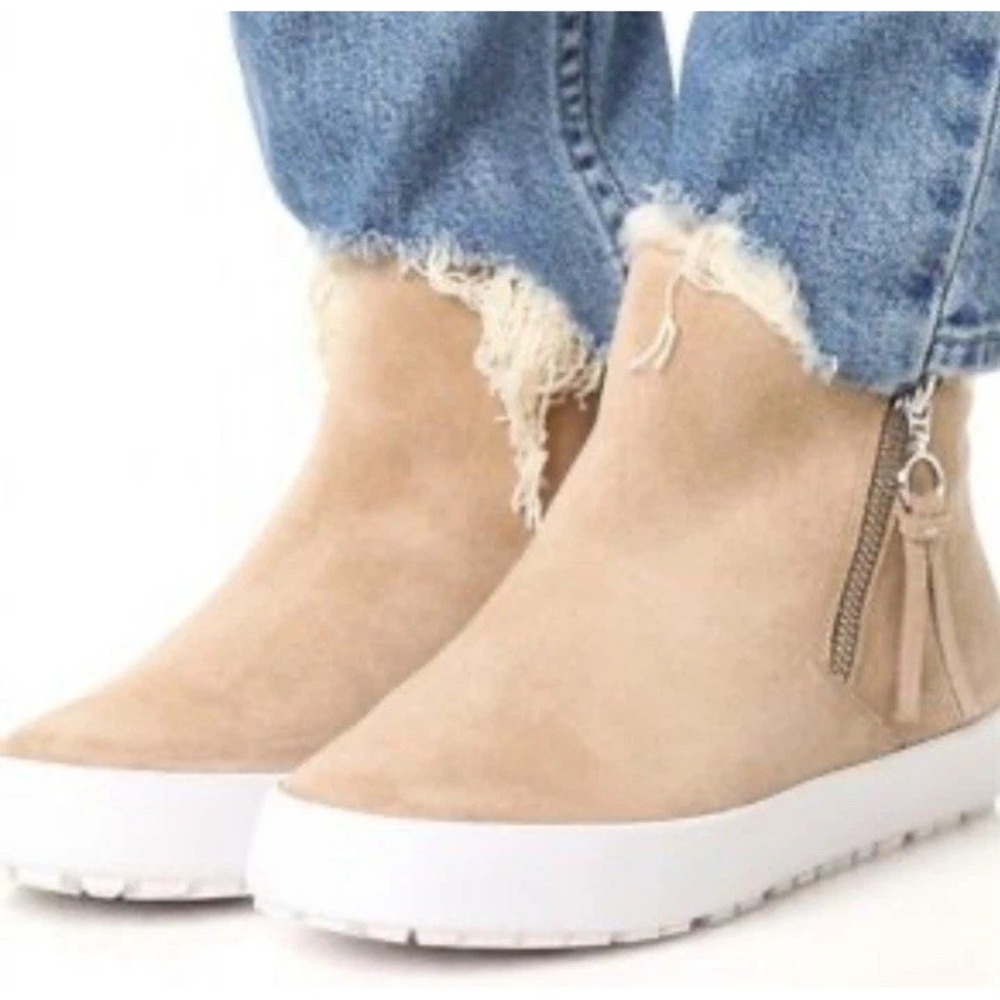 Rebecca Minkoff Beige Suede Faux Fur Ankle Boots Women's Size 8 1/2 NWOB